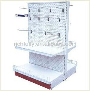 Hole Back Panel Metallic Supermarket Shelf with hooks, boat shelf with accessories