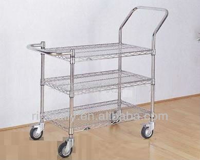 RFY-HW13:Single Hand-bar Wire Shelf Cart Trolley with 3 tiers wire